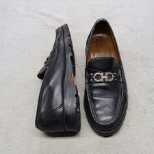 Salvatore Ferragamo Men 9EE Loafers BLK Gancini Leather Slip On Dress Casual VTG