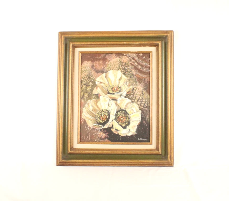 Pintura al óleo de bodegón floral tropical de mediados de siglo firmada por E. C. Boggess Foto 2 de 4