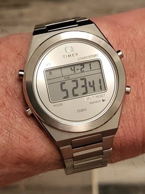 TIMEX Mens Q80 Continental TW2Y09800 Quartz Watch Digital Silver Stainless