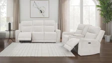 POWER 2 PC IVORY RECLINING SOFT TEXTURED SOFA LOVESEAT LIVING ROOM FURNITURE SET