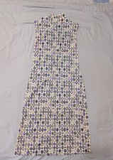 Vintage 60s 70s Celanese Arnel Mod Geometric Target Circle Dress Mock Neck ILGWU