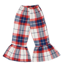 GIRLS 3-4 YEARS BRUSHED COTTON NAVY, RED & WHITE PLAID BIG RUFFLE PANTS NWT