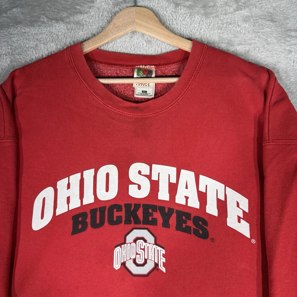 Винтажная мужская толстовка Ohio State Buckeyes 2XL красный круглый вырез FOTL 90-е США - Изображение 2 из 4
