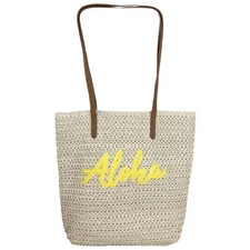 Straw Tote Aloha Beach Bag Everyday Tote Yellow Natural