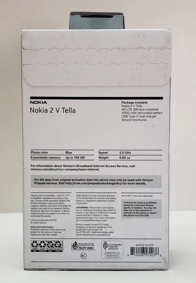 Nokia 2 V Tella TA-1221 16 GB Blue Verizon Prepaid NOKTA1221PP - Image 2 of 4