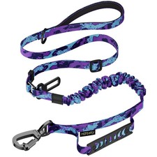 Shock Absorbing Tactical Bungee Dog Leash, No Pull, 4-6FT, Purple Camo Design