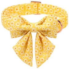 Girl Dog Collar with Lady Bow - Summer Yellow Daisy Dog Collars Girly Spring ...