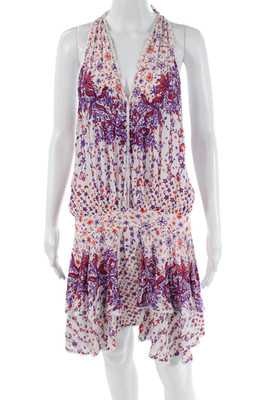 Poupette St. Barth Womens Abstract Print Lace Trim Sleeveless Multicolor Size M