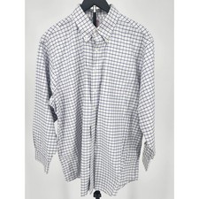 Brooks Brothers Madison Non-Iron 17.5-34 Blue White Windowpane Supima Cotton