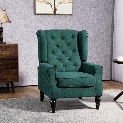 Button-Tufted Accent Chair with High Wingback, Rounded Cushioned Armrests