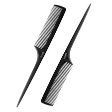 Rat Tail Combs for Parting, Fine Tooth Teasing Comb with Pick, 2 Pack Hair Styli