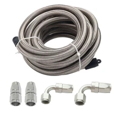 10AN/8AN/6AN Fitting Stainless Steel Braided Oil Fuel Hose Line Kit 5Feet Silver