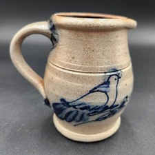 Vintage AARFAC Rowe Pottery Salt Glazed Pitcher with Dove 1987 4.5"H