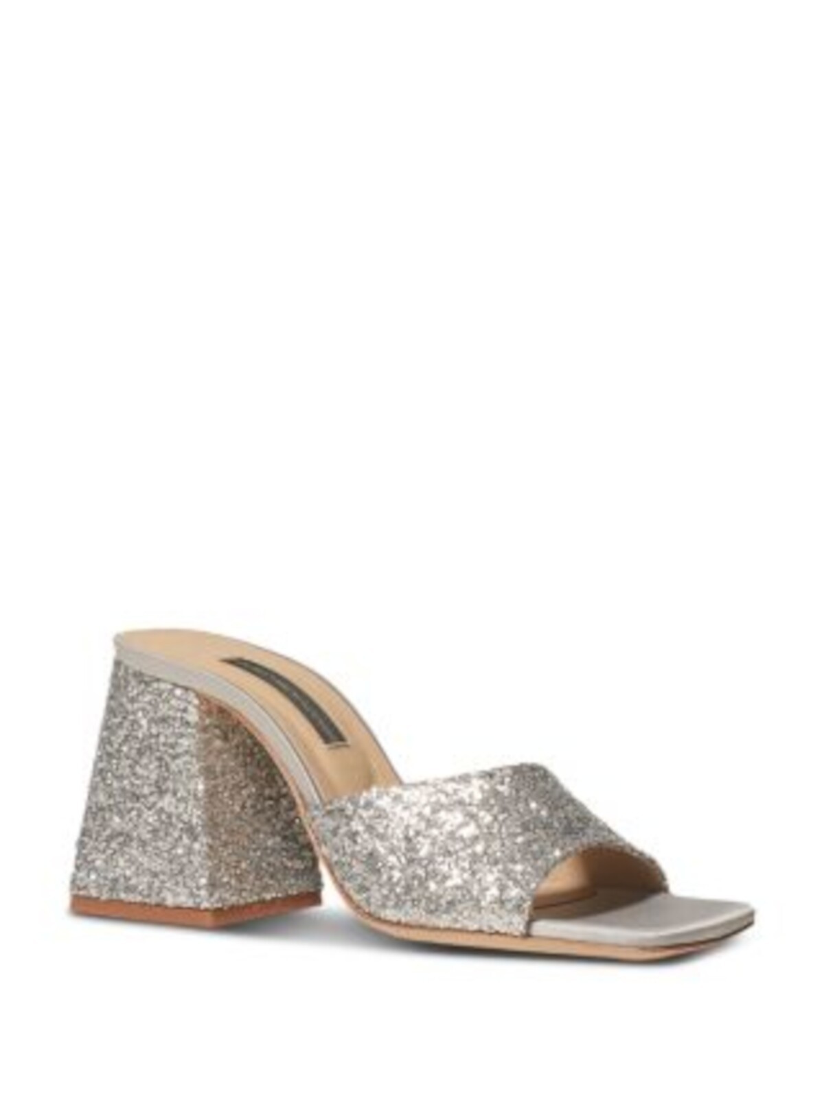 CHELSEA PARIS Womens Silver Bazz Square Toe Flare Slip On Heeled Sandal 39