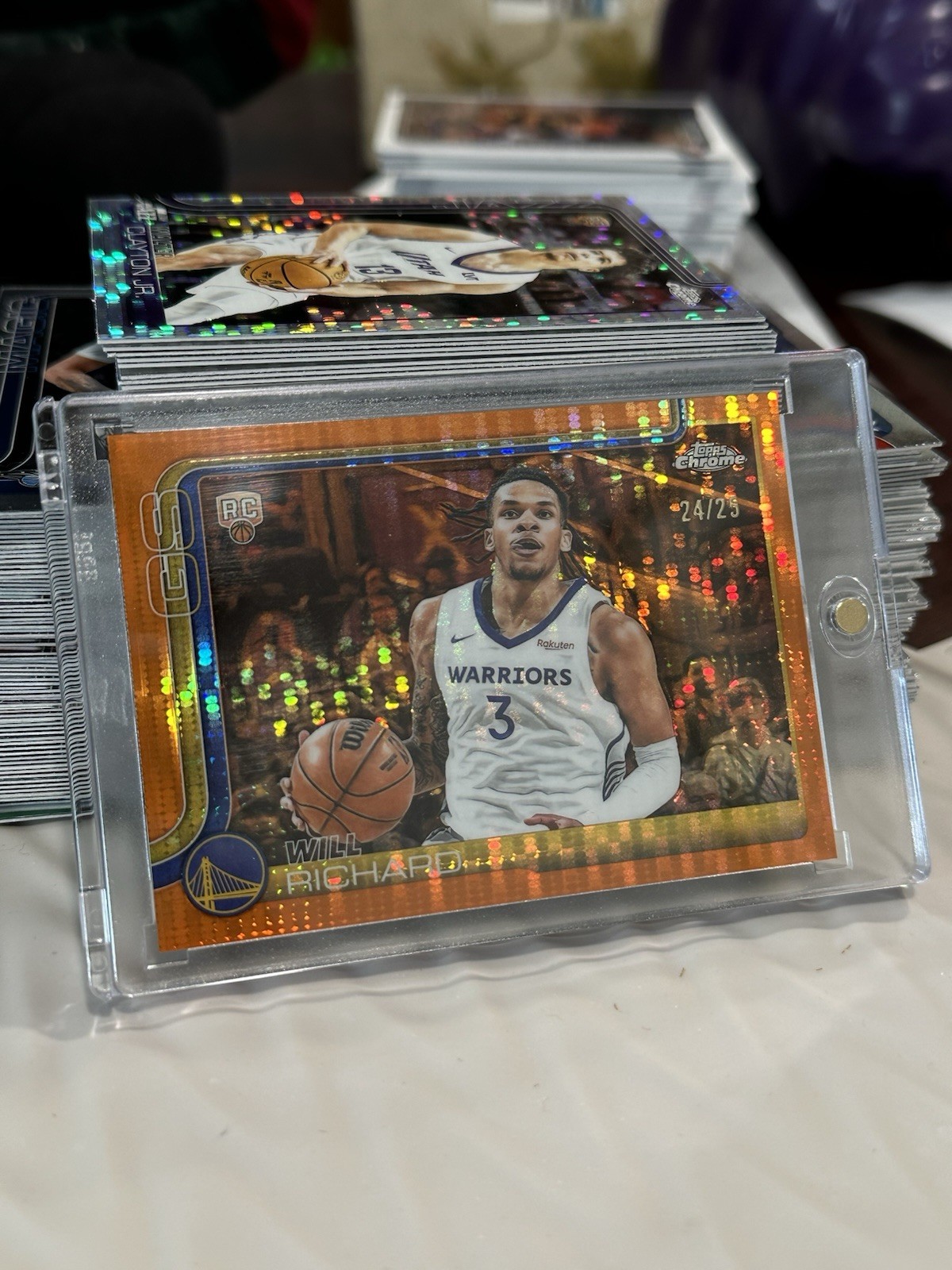 Will Richard 2025-26 Topps Chrome #287 Orange Pulsar Refractor (RC) Warriors /25