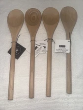 Set of 4 Williams Sonoma Open Kitchen Wood Spoons Wooden Utensils New