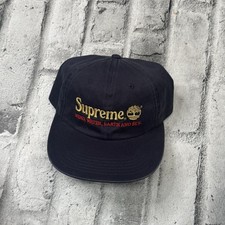 Supreme X Timberland Hat Baeball Cap Wind, Water, Earth, Navy Blue Leather Strap