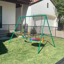 440lbs Metal Swing Set Heavy-Duty Swing Stand Kids Outdoor Backyard with 2 Seats