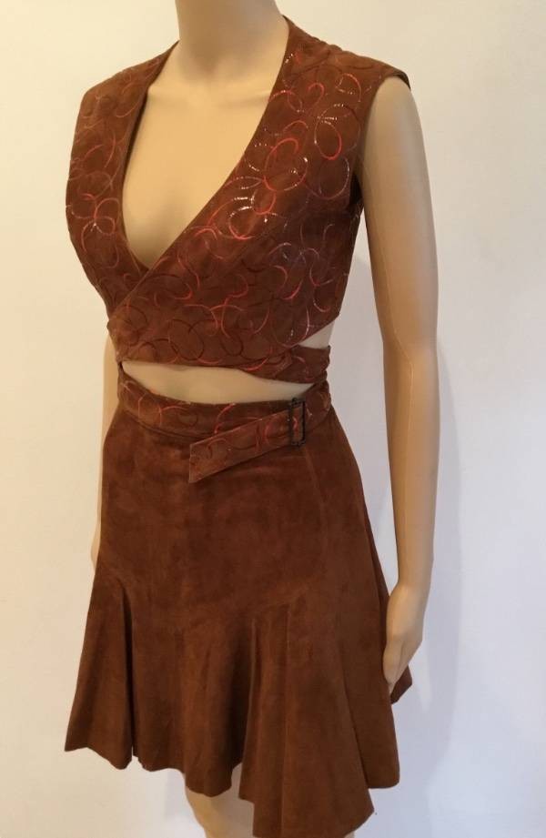 ALAIA VINTAGE SEXY SUEDE CRISS CROSS TOP & SKIRT SZ 36 & 38 image 7