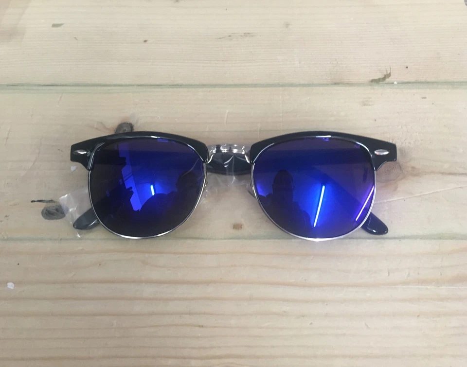Noir Bleu Verres 1950s Vintage Lunettes de Soleil Hommes Femmes UV Demi Bordé - Photo 1/1