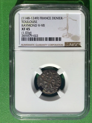 1148 - 1249 France Denier, Raymond V - VII, NGC XF 45
