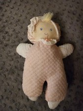Vintage EDEN Pink Waffle Weave Terry Cloth Baby Girl Doll Stripe Bonnet Plush