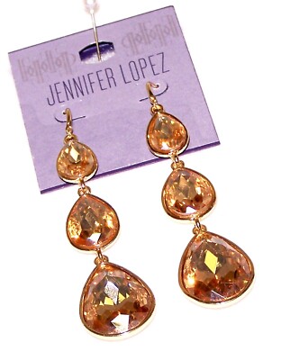 New JENNIFER LOPEZ Gold SHIMMERING Golden Yellow Crystals 3½  Long JLO EARRINGS