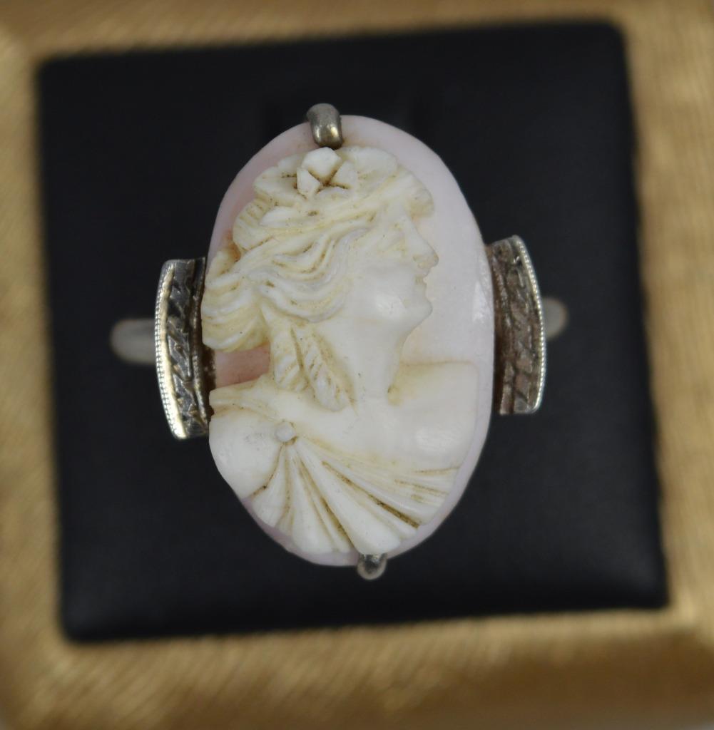 Antique Solid Silver and Cameo Solitaire Ring c19… - image 8
