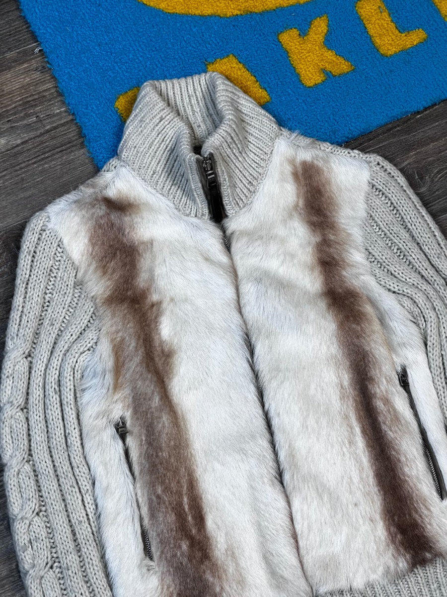 Womans Vintage 2006 Prada Full Zip Knite Goat Fur Sweater