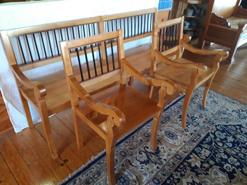BIEDERMEIER BANK MIT 2 LEHNSTÜHLEN AUS MASSIV KIRSCHHOLZ | eBay