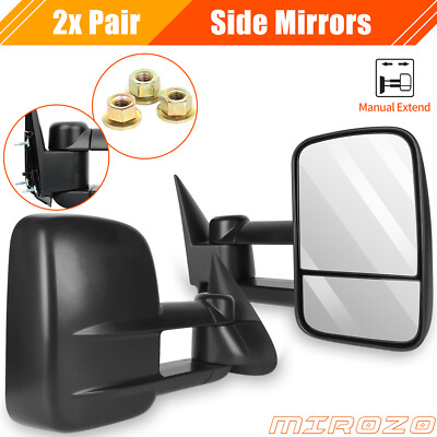 Side Mirrors Set For 99-07 Chevy Silverado GMC Sierra Manual Black Towing Mirror