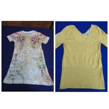 Lot of 2 pcs Tops Size S: T-Shirt Green and Shirt Long Sleeve Mustard Color