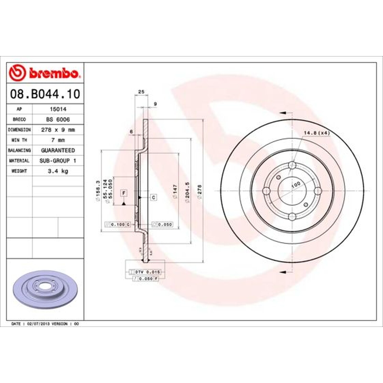BREMBO Pair Brake Discs 08.B044.10
