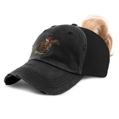 Womens Ponytail Baseball Cap Thoroughbred Racer Olympics Distressed Trucker Hats