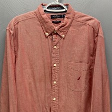 Nautica Classic Fit Solid Red Long Sleeve Button Down Pocket Dress Shirt Size XL