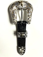 Sterling Silver .925 Engraved Belt Buckle Set 1  Straps 3 Pc Cowboy Belts