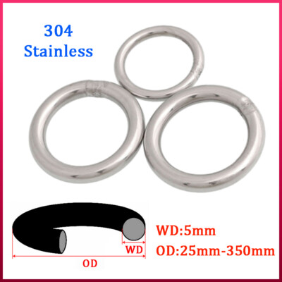 304 Stainless Steel O Ring Heavy Duty Solid Metal Round Rings 5mm Out Diameter