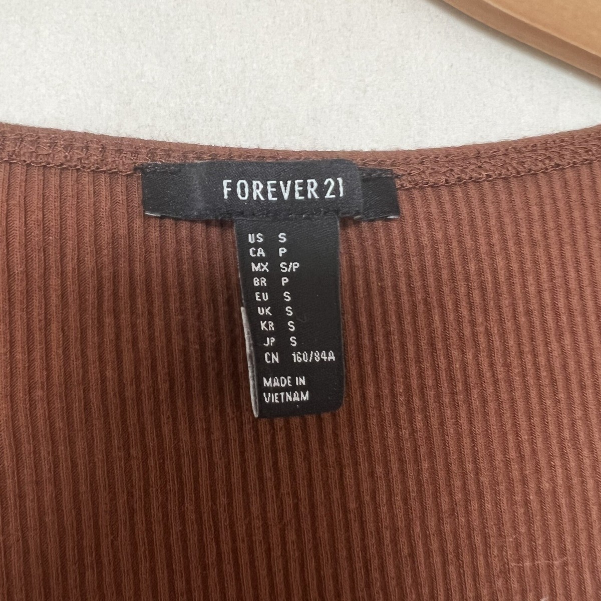 Forever 21 Brown Ribbed Long Sleeve Crop Top