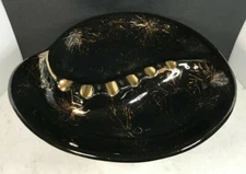 Vintage Black & Gold Mid-Century Porcelain Kidney Shape Table Ashtray