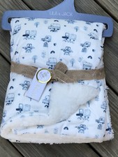 Lila Jack Baby Boy Blanket Blue Cars White Micro Mink Reverse Sherpa 30" x 40"