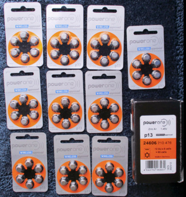 Power-One P13 1.45V PR48 Hearing Aid Batteries - 10 packages of 6 Pack each    0