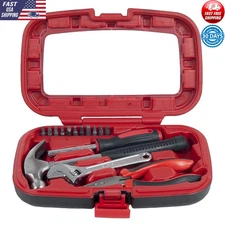 15 Pcs Tool Set W/ Hammer Wrench Screwdriver Pliers Tool Box Portable Adjustable