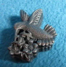 Vintage Torino Pewter Hummingbird Jewelry Set Necklace Earrings Pin Storage Box