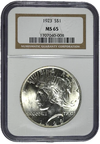 1923 NGC MS65 Peace Silver Dollar in Old Holder