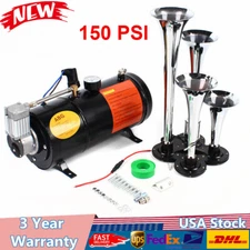 4 Trumpet Train Horn Kit with 150 PSI Air Compressor For Car Truck Train 150DB~