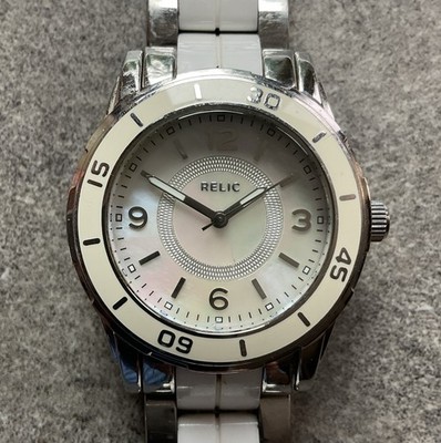 Relic Womens Watch ZR11883 34mm Case White Silver Two Tone Band MOP Dial D4