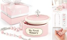 Baptism Gifts for Girl - My First Rosary with Ceramic Keepsake Box, Pink