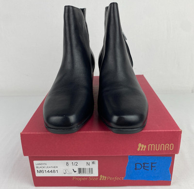 Munro Landyn Black Leather M614481 Ankle Boots Booties 8.5N Side Zipper 3S4