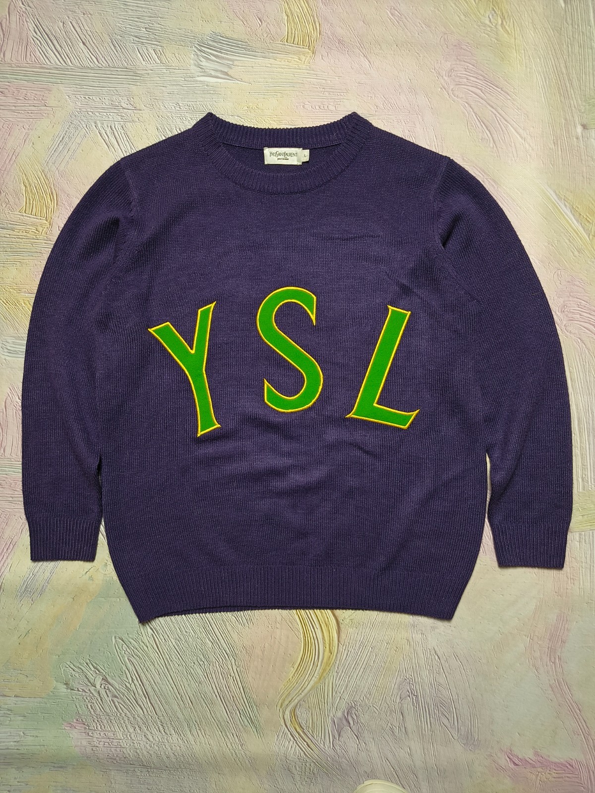 ⭐YSL Yves Saint Laurent 2000s Vintage Logo Jumper knitted Sweater Wool L size