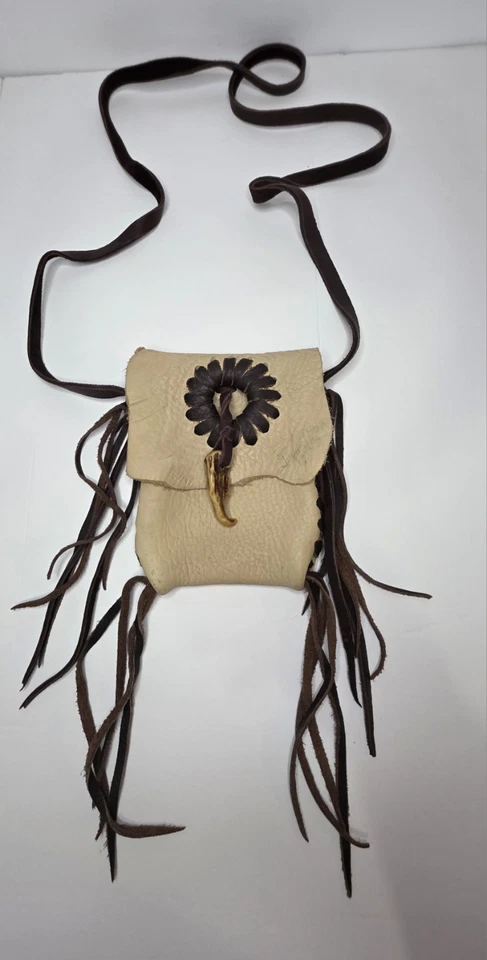 Jimmi WZ Handmade Leather Crossbody Fringe Pouch w/ Antler Toggle - Image 3 of 4